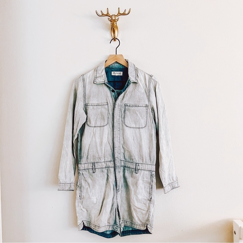 Madewell Women's Light Wash Blue Long Sleeve Button Front Romper Size Small